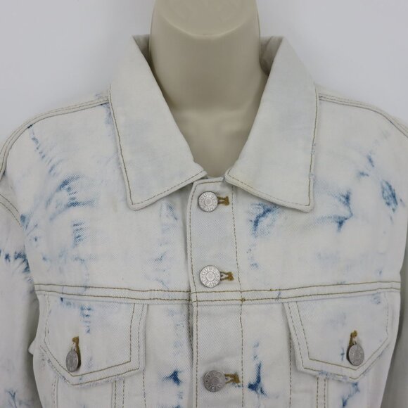 Guess Women Medium White Blue Bleached Distressed Crop Denim Jacket NEW Defects - Picture 2 of 15